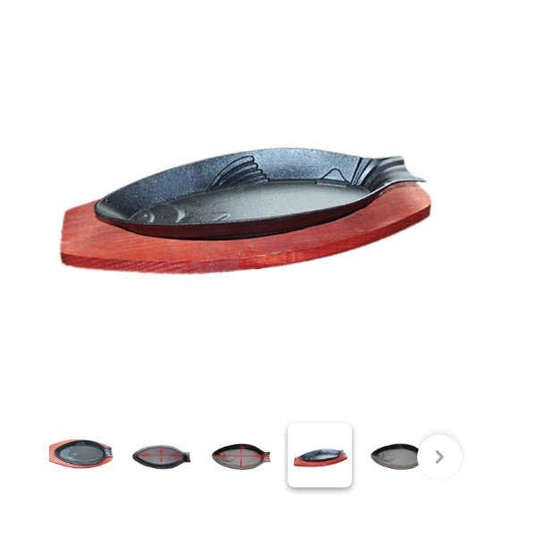 Iron Cast Piring Ikan Besi Cor SUPER TEBAL 31CM dengan alas Kayu