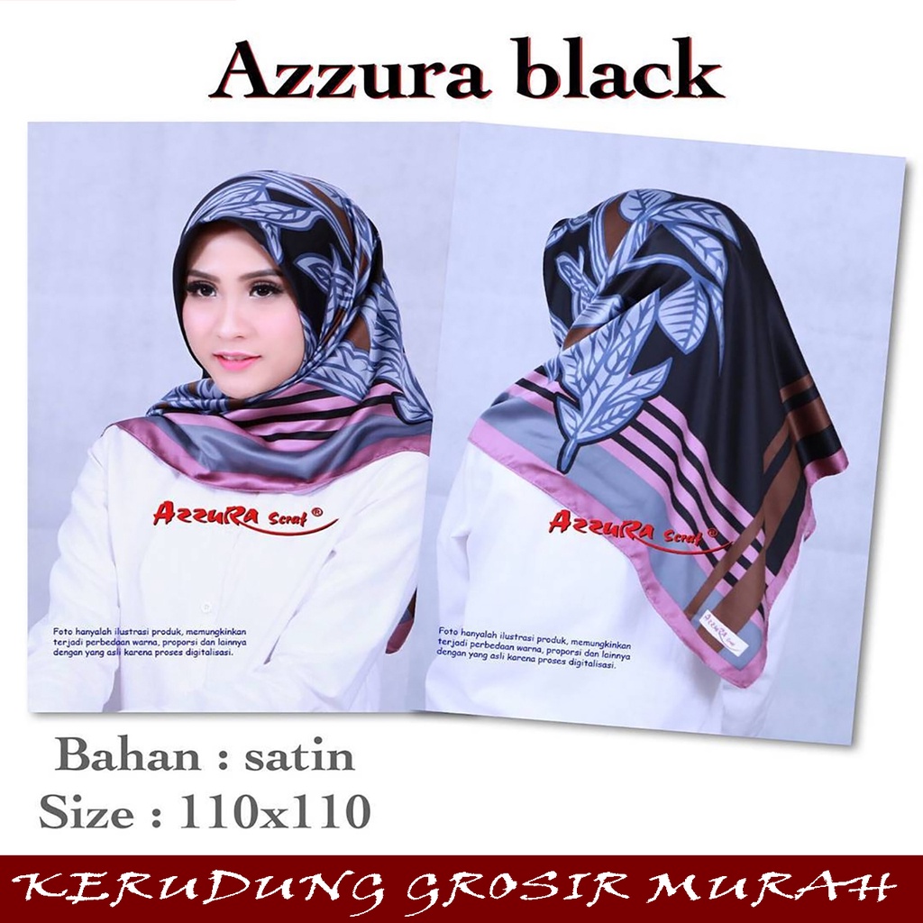 Segiempat Satin Azzura Motif jilbab satin black lamiz