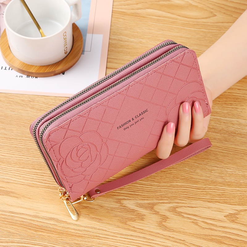 Satu7an D57 Dompet Panjang Wanita Zipper Fashion Korea Stylish Kasual Dompet Tali Pendek Clutch Cewek 2 Resleting PU