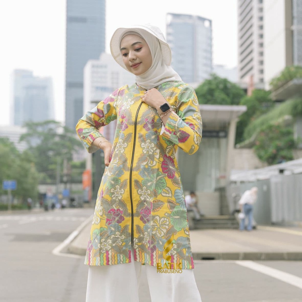 Tunik Divia  Atasan Baju Batik Wanita Lengan Panjang Original Prabuseno Modern Premium Jumbo Big Siz