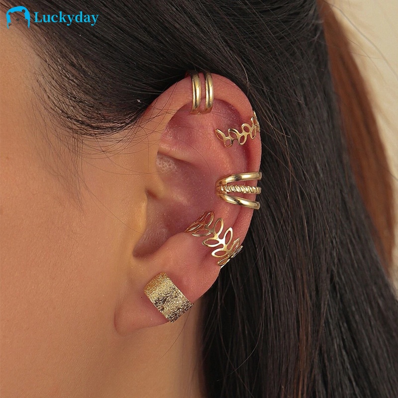 YEEZII Korean Fashion Multi-layer Hollow Earrings Leaf Ear Clip Women Accessories Gift