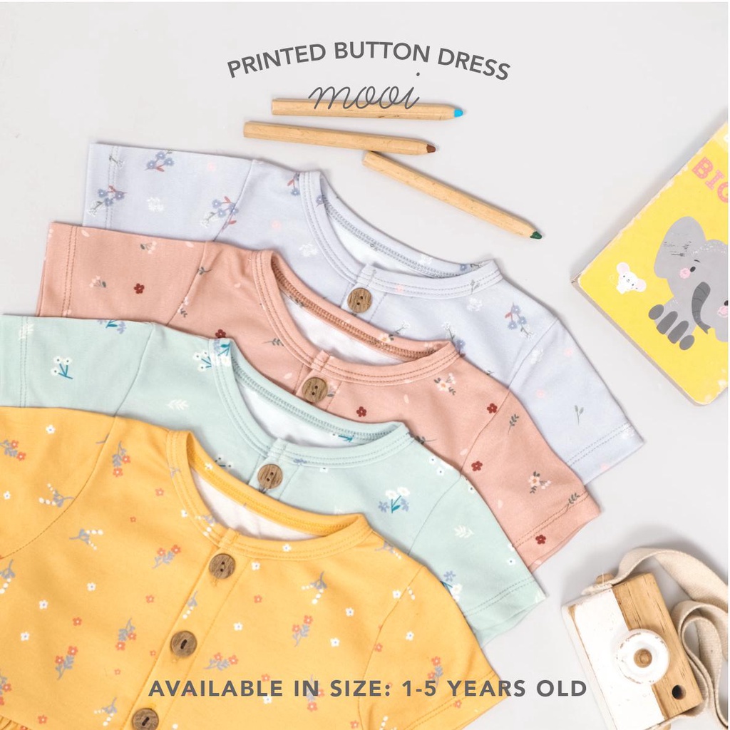 PROMO 7.7 PROMO BAJU LEBARAN MURAH MOOI PRINTED BUTTON DRESS BAJU DRESS ANAK PRINT MOTIF KANCING ANAK PEREMPUAN 1 - 5 TAHUN