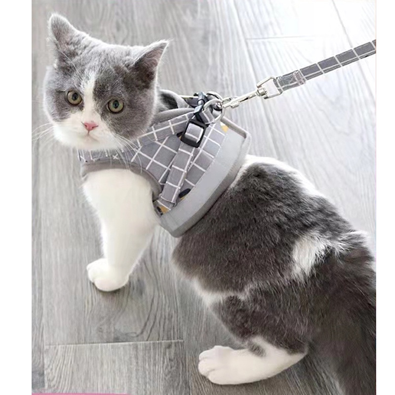 Rompi kucing rompi harness tali tuntun Harness ROMPI Rompi Harness Modis Mesh Lembut dengan Tali Pengikat Reflektif Harness aksesoris hewan peliharaan