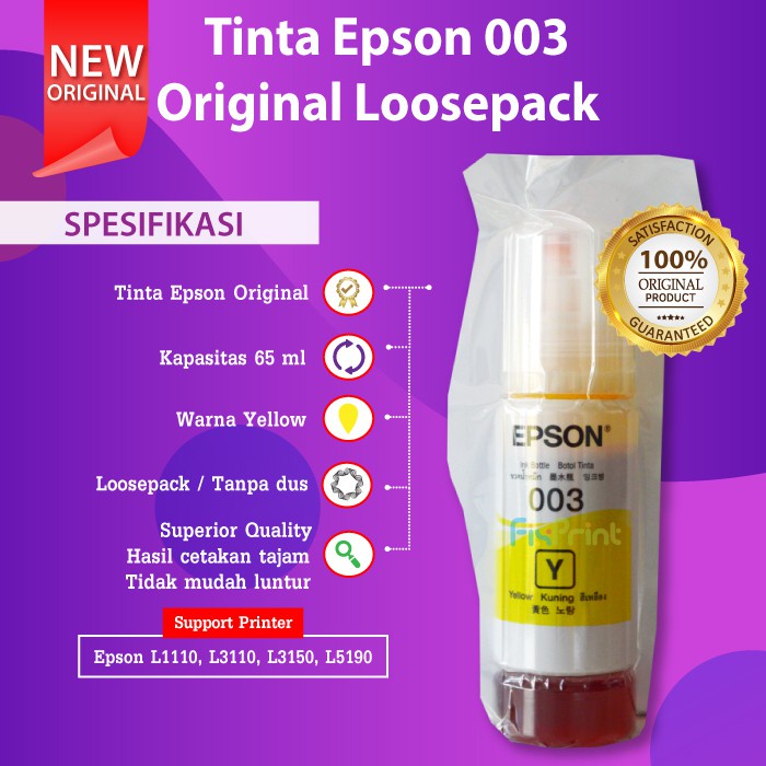 Tinta Epson Original 003 C13T00V Refill Botol Printer Epson L1110 L3110 L3150 L3116 L3156 L5190 65ml  EcoTank L1210 L3210 L3216 L3250 L3256 L5290 L5296 L1110 L3110 L3150 L5190