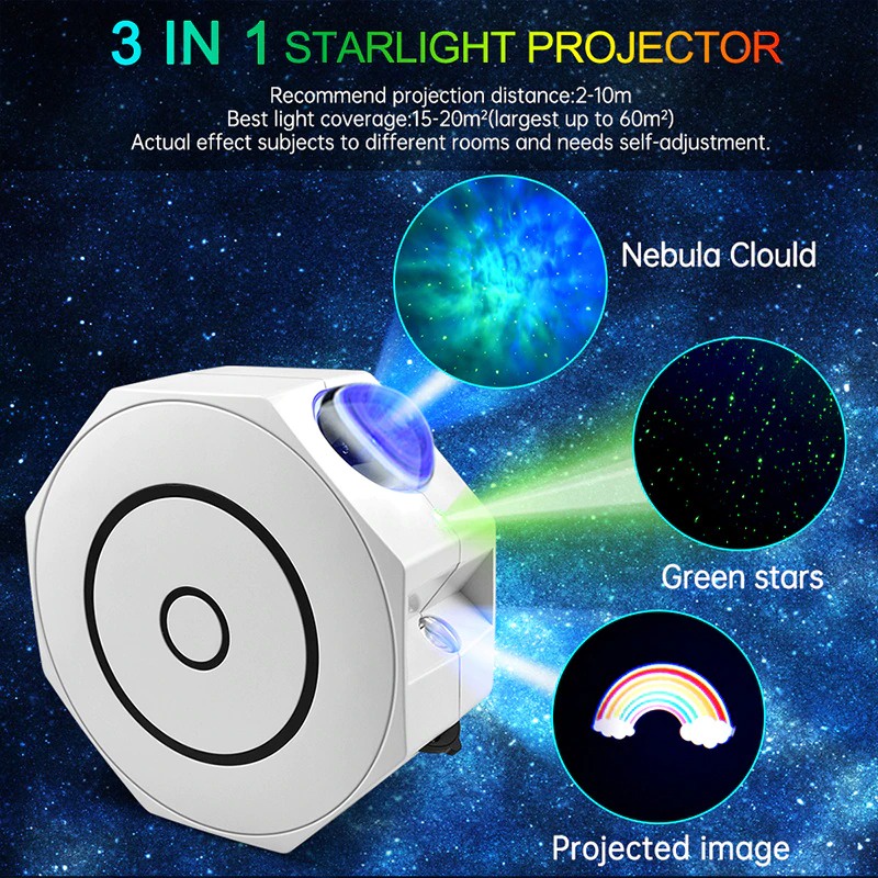 Lampu Proyektor Tidur Cahaya Bintang Bluetooth Speaker Nebula Galaxy Light Starry Sky - 2186XL - White