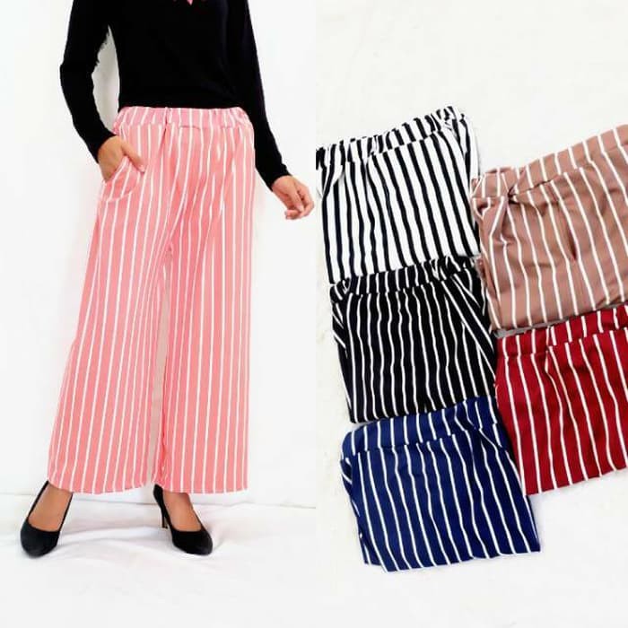 [PAKET GROSIR] Celana Kulot Crepe Panjang two Tone / Dua warna - KULOT SALUR/STRIPE/NORWAY/ PELANGI