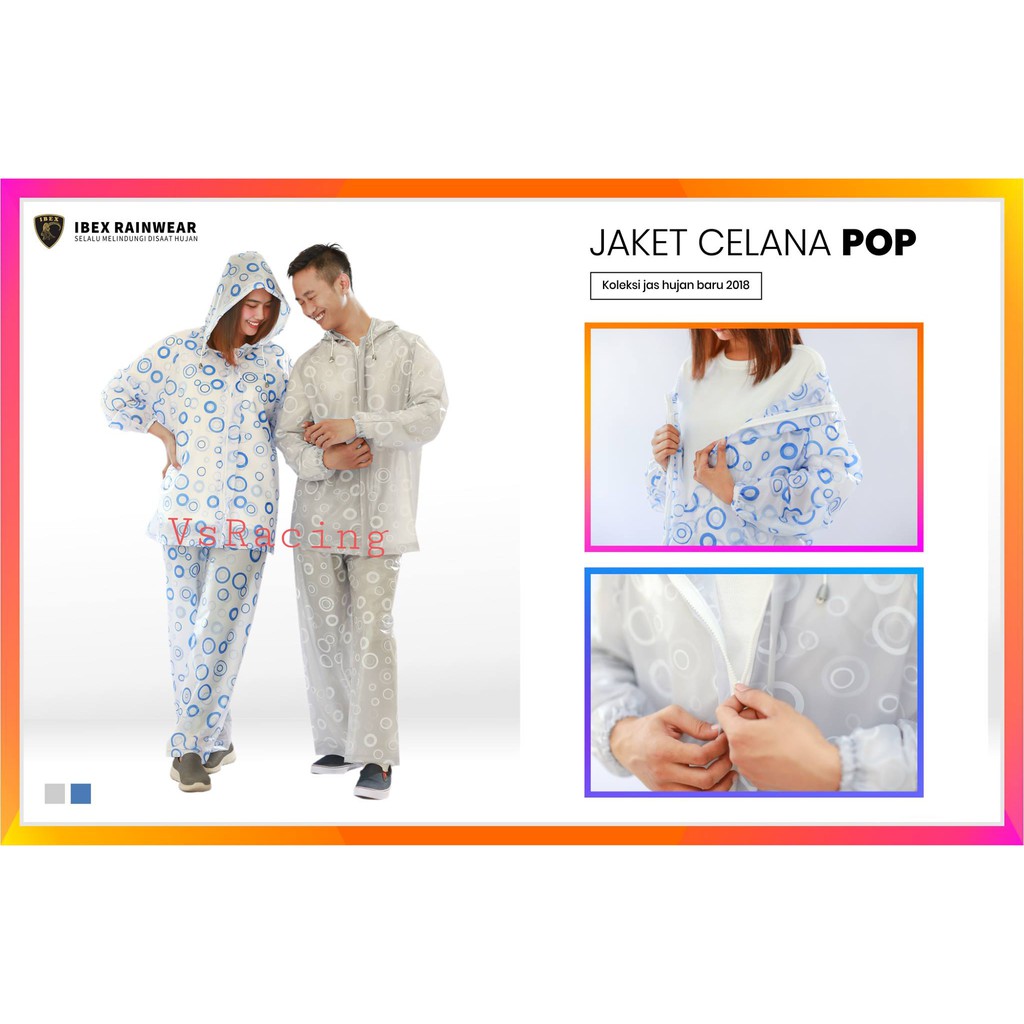 Jas Hujan Ibex POP  Polkadot Jaket Celana Dewasa Pria Wanita Murah Laris