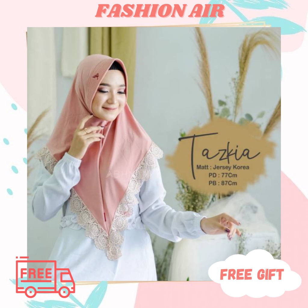 KHIMAR POLOS RENDA BUNGA BAHAN JERSEY KOREA TAZKIA ORIGINAL by ABHYANA