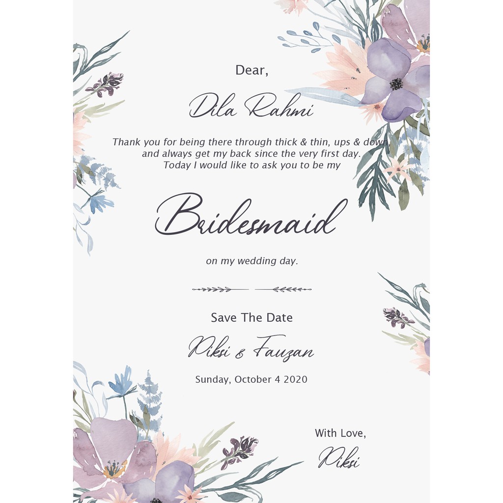 Jual [TANPA MIN ORDER] BRIDESMAID CARD UKURAN A6 IndonesiaShopee Indonesia