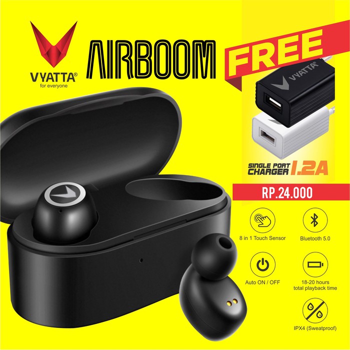 JUAL VYATTA AIRBOOM TWS BLUETOOTH EARPHONE HEADSET 5.0