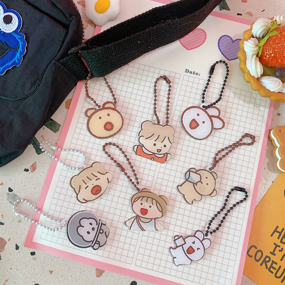 Ganci Gantungan Kunci Bentuk Kartun Hewan Lucu Warna-Warni Gaya Jepang Dan Korea Cute Kartun Cartoon Girl Keychain Color Bead Lanyard Bag Key Chain Girl Pendant Jewelry