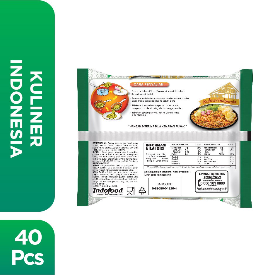 Indomie Mie Instan Goreng Aceh 1 Karton - (40 Pcs)