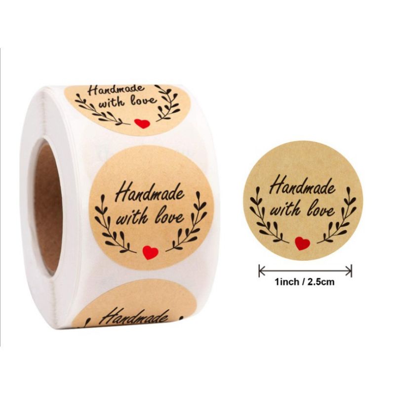 (1 Roll/500pcs) Stiker Sticker Label Thank You Handmade With Love