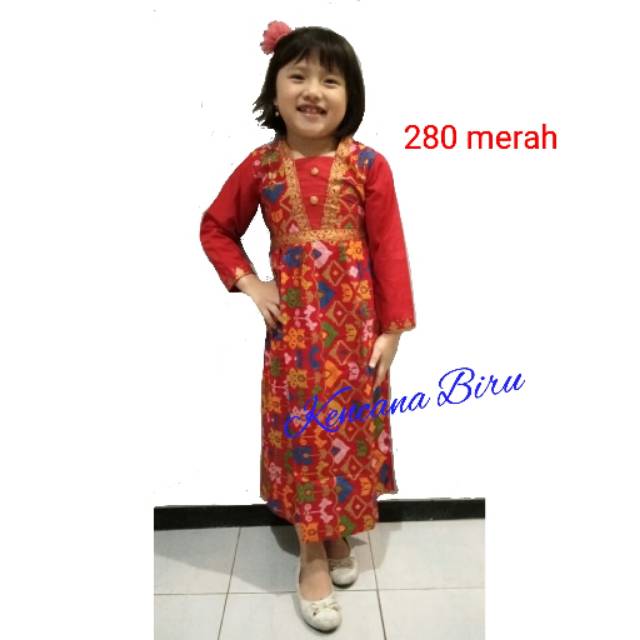 280 merah baju muslim gamis longdress batik anak 2-12 th seragam sarimbit