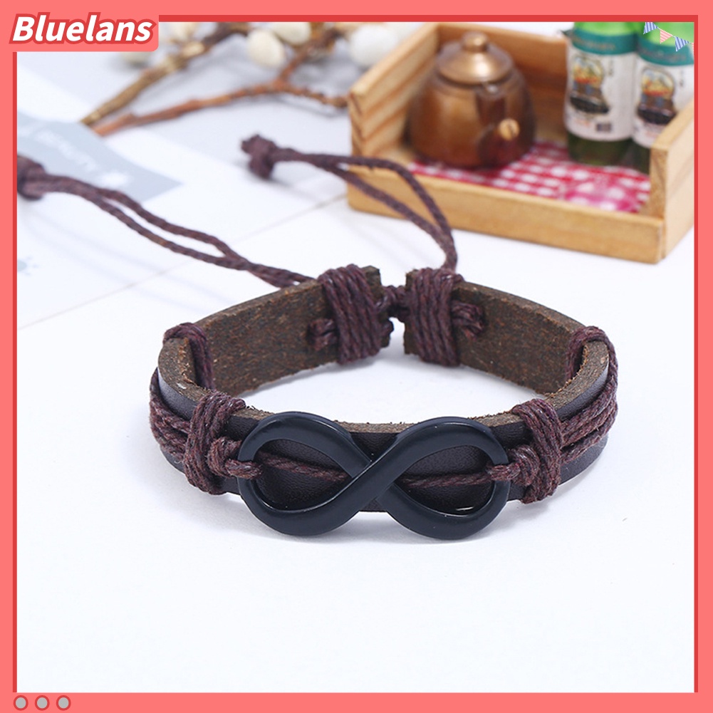 Bluelans Men Women 8-Shape Braided Rope Faux Leather Bracelet Wristband Couple Jewelry