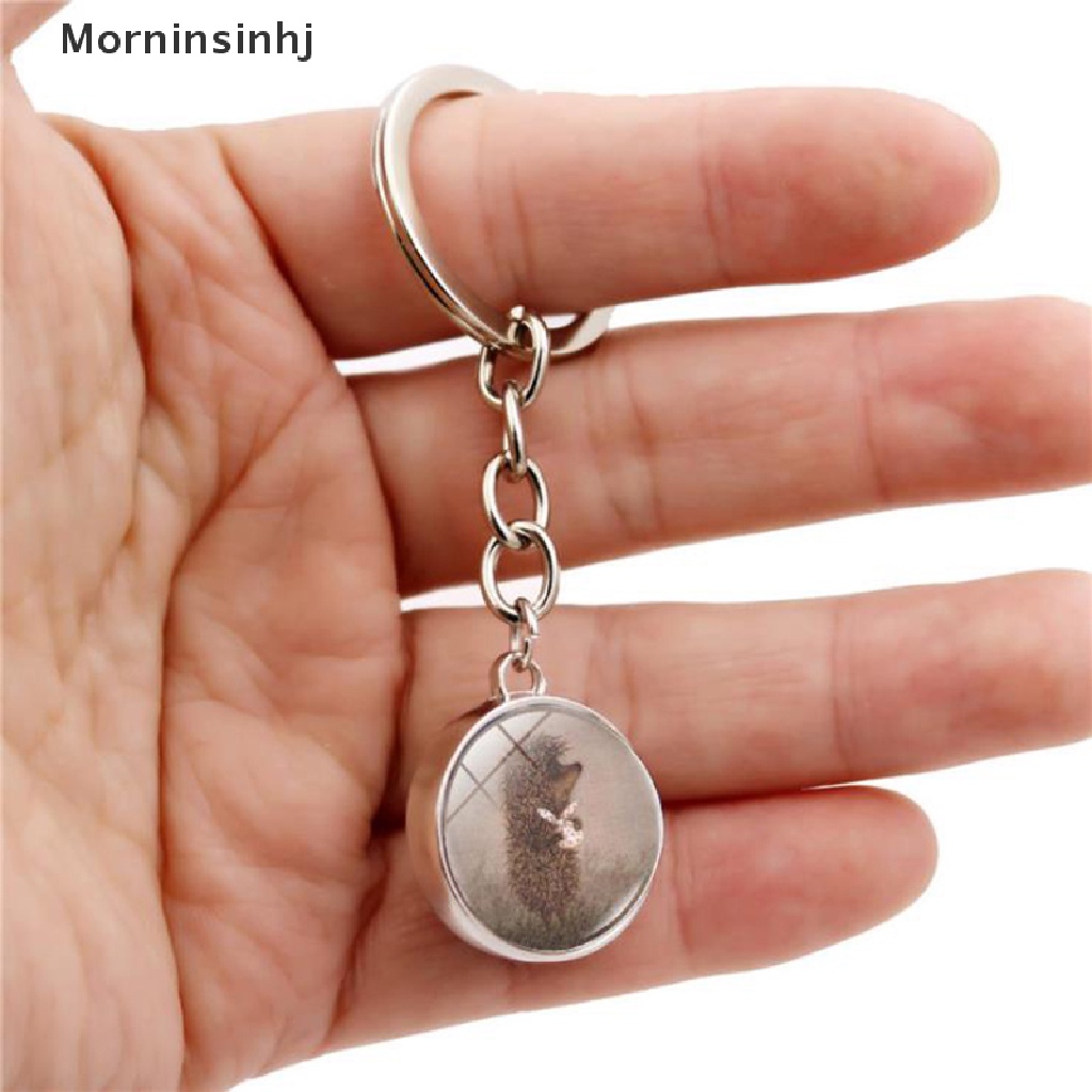 Mornin Liontin Gantungan Kunci Landak Lucu Cabochon Time Jewel Glass Ball Metal Keychain id