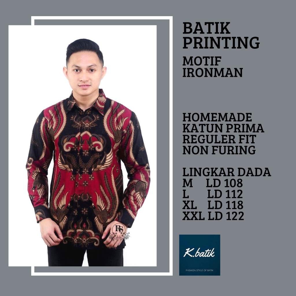 KEMEJA BATIK PRIA LENGAN PANJANG MOTIF IRONMAN MERAH BATIK MODERN BATIK SERAGAMAN KANTORAN BATIK PEKALONGAN BATIK KATUN