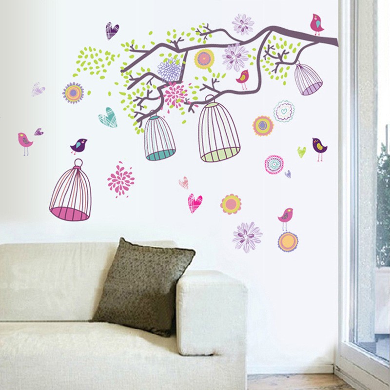 RELIZA WALLSTICKER sangkar burung colorful bird cage AY993 Stiker Dinding Wall Sticker pt