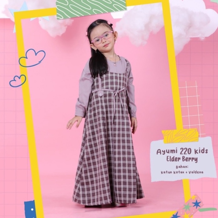 GAMIS ANAK BAHAN KATUN MOTIF KOTAK AYUMI KIDS 220 ELDERBERRY ORIGINAL ETHICA ELFA DRESS BAJU BUSANA 