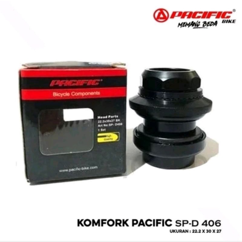 Headset Pacific D406 D407 Diameter Ukuran 22.2 mm . Head Set Kom Mangkok Fork Stir Model Drat Ukuran Standar standart Warna Croom Hitam