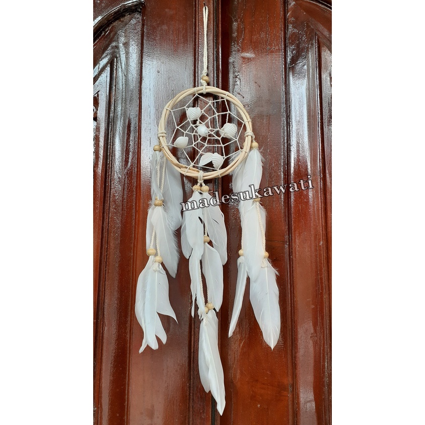 Dream catcher jaring kerang lingkar rotan 12cm hiasan dekorasi gantungan