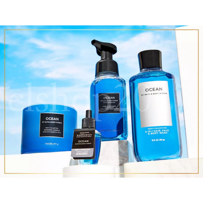 BATH AND BODY WORKS BBW MEN'S COLLECTION OCEAN SERIES BODY CREAM 226 G &amp; 70 G 2IN1 3IN1 HAIR , FACE &amp; BODY WASH 295 ML &amp; 88 ML DEODORIZING BODY SPRAY 104 G MINI COLOGNE 100 G &amp; 15 ML SHAVE GEL 191 G ROOMSPRAY 42,5 G POCKETBAC HANDCREAM 29 ML