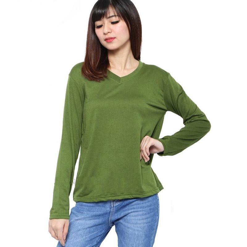 Atasan Wanita  Lengan Panjang Kaos  V  Neck  Polos  Basic 