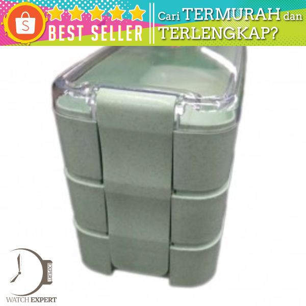 CPLIFE Kotak Makan 3 Layer Healthy Bento Lunch Box 900ml with Spoon &amp; Fork - NXM144 - Green