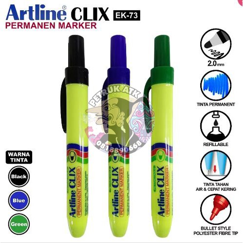 

[PCS] SPIDOL PERMANEN ARTLINE CLIX EK-73 CETEKAN HITAM / BIRU / MERAH / HIJAU*