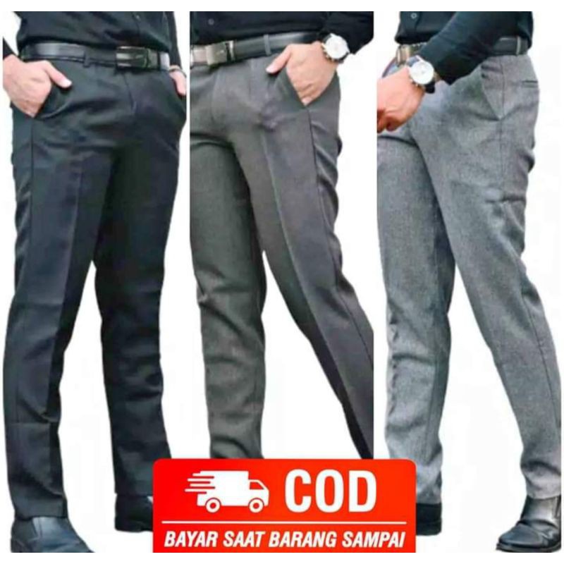 Celana Formal Pria Slimfit Kain Gabardine Polos Panjang Warna Abu Terang Terbaru 2021