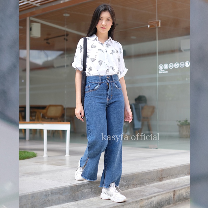 VIRLY KULOT JEANS HIGHWAIST BELAH SAMPING RAWIS KANCING 2 - KF