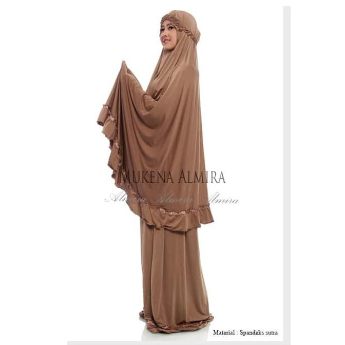 SALE! MUKENA PUTIH POLOS ALMIRA SPANDEK SUTRA DEWASA - MERAH MUDA