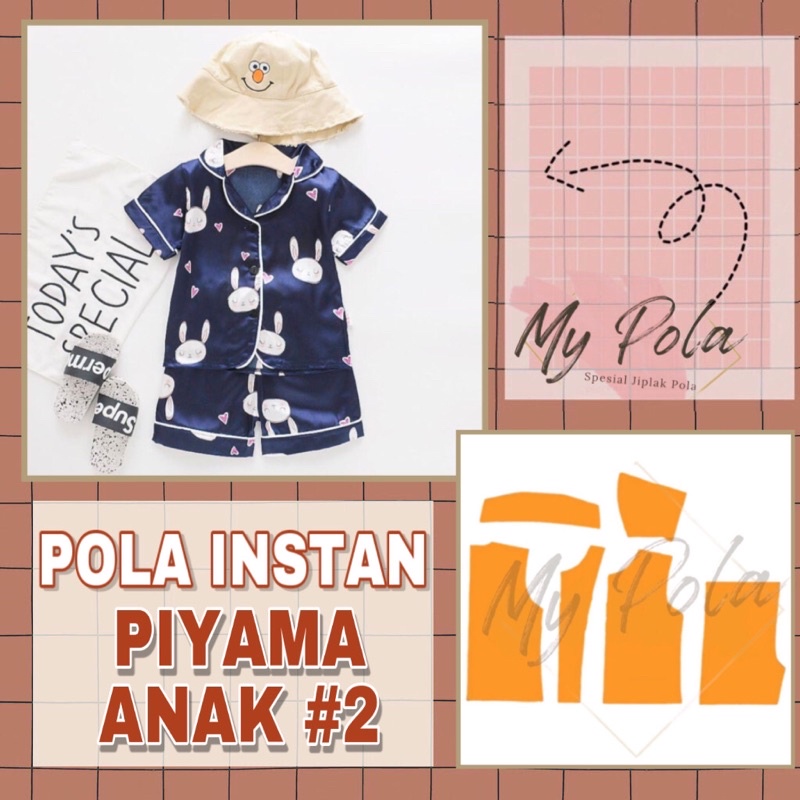 [COD] Pola instan setelan pendek piyama anak - pola piyama mypola - pola jiplak piyama