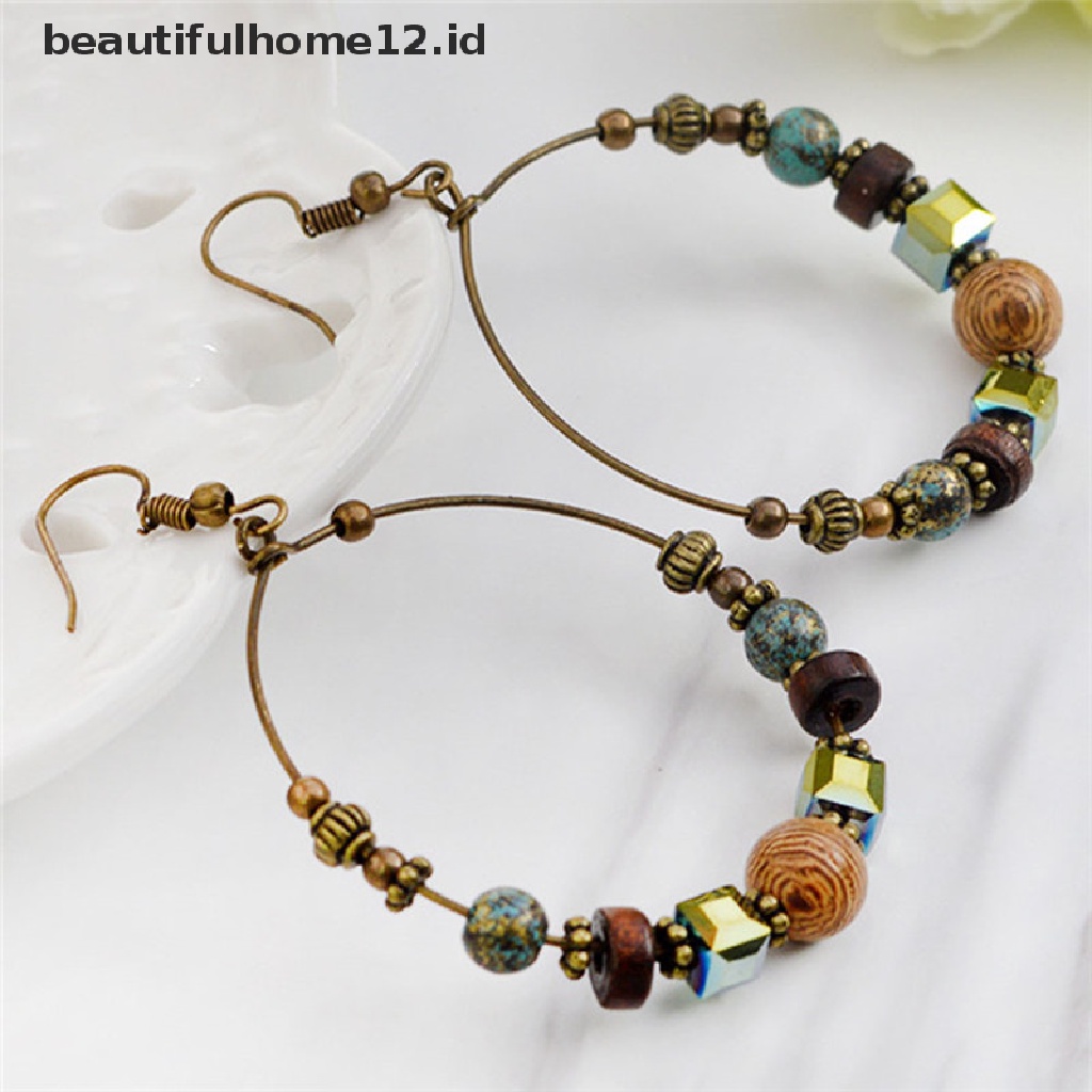 【beautifulhome12.id】 Bohemia Drop Dangle Earrings Ethnic Big Circle Crystal Beads Ear Stud Jewlery .