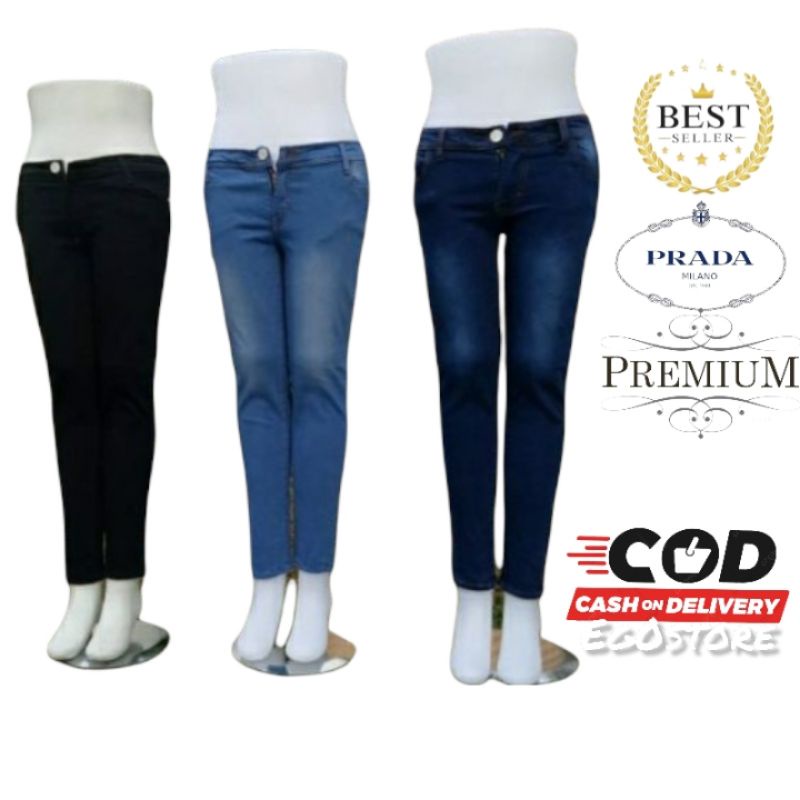 LAGI HITZ PRADA Celana Jeans Pensil Panjang Wanita Skinny Polos Big Size Jumbo Cewek