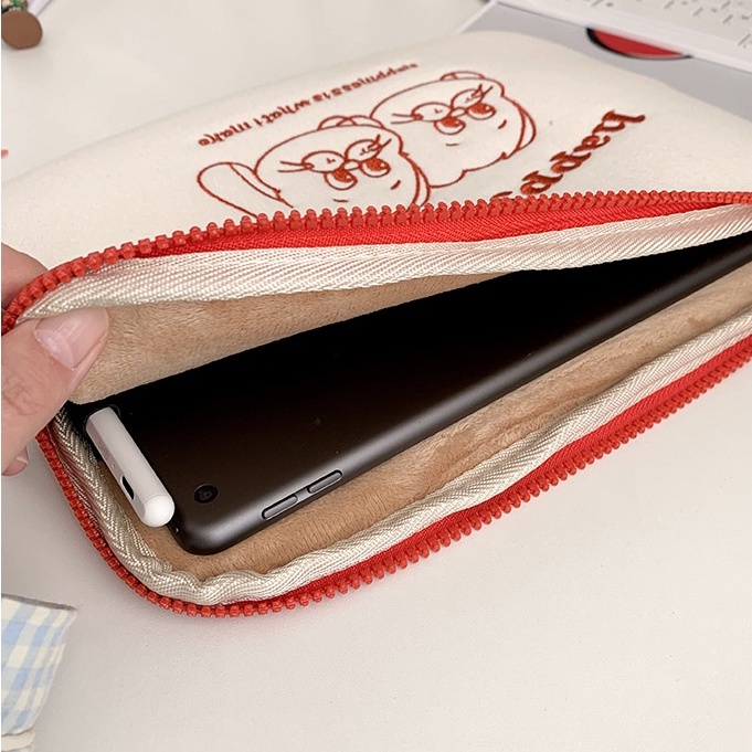 Sleeve Pouch Sarung Tas Bag Case Ipad Tab Tablet Macbook Air Pro Laptop Asus Acer Lenovo HP Huawei 11 12 13 14 15 inch Motif Gambar Kelinci Rabbit Twin Bunny Warna Putih Merah Lucu Cute Murah Korean Model