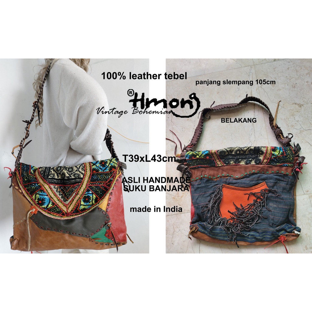 TAS BANJARA INDIA/TAS BORDIRAN VINTAGE/TAS KULIT BOHO/TAS KULIT VINTAGE/TAS KULIT SUKU HMONG THAILAN