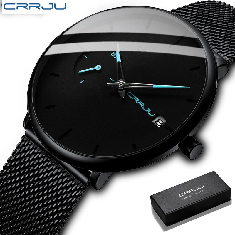 CRRJU Jam Tangan Pria Mode Santai Simple Dial Tahan Air Pria Display Kuarsa Jam Tangan Cowok Jam kuarts kalender otomatis