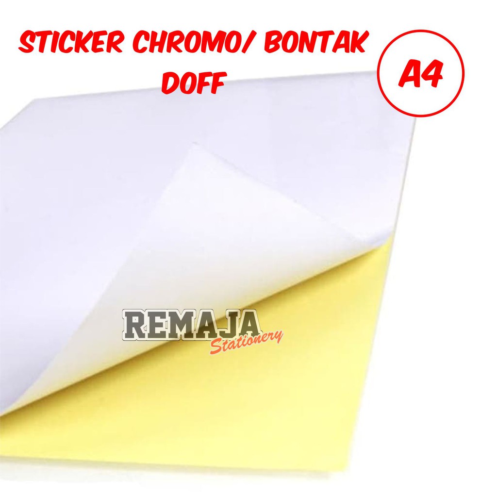 

Kertas Sticker / stiker Bontak/ chromo doff/ HVS ukuran A4 per pack