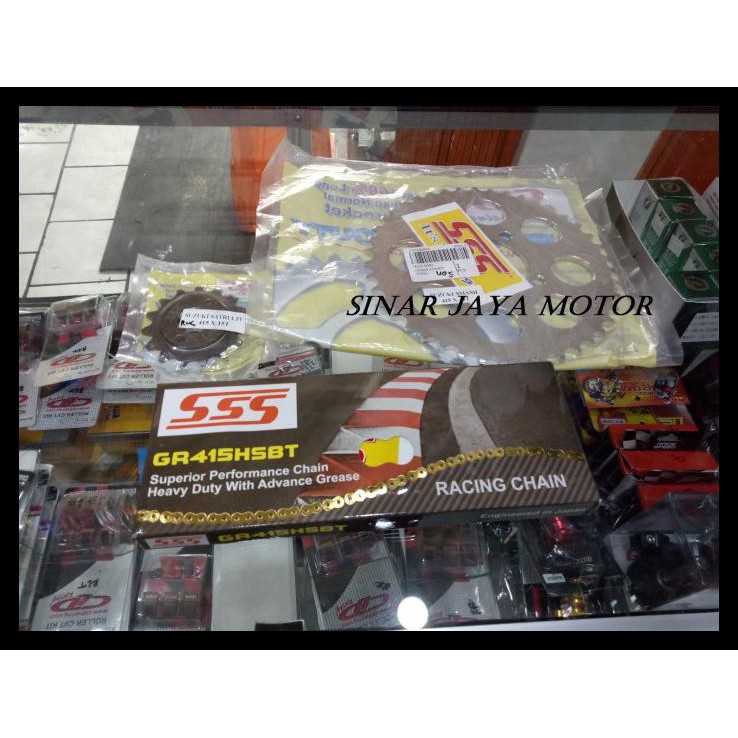 Gear Set SSS Satria Fu 415 35 - 40 Rantai Gold, Biru Merah, Hijau
