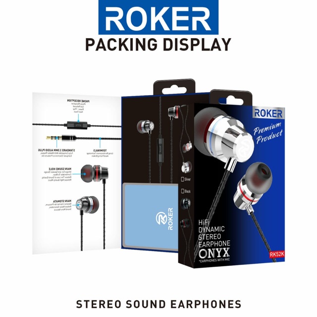 Handsfree Headset Roker Original Onyx Rk52K, RK59K, RK60K  Stereo Earphone