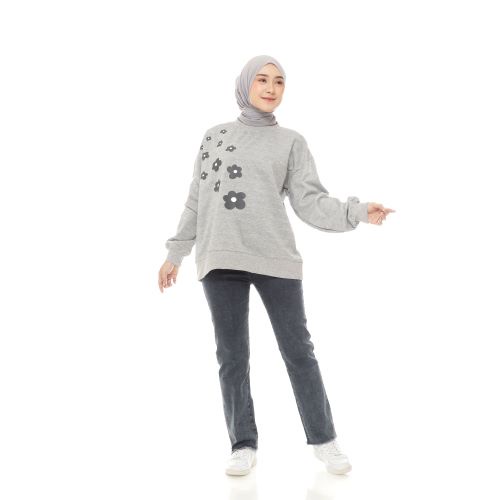 Sweater Oversize Wanita Flower Grey Misty