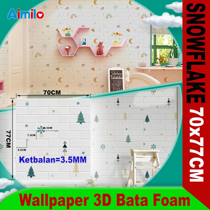 (Aimilo)  Wallpaper Dinding 3D Foam Motif Batu Bata Dekorasi Dinding Kamar Murah Ukuran 70 x 77 CM-3.5MM AiBK3-4