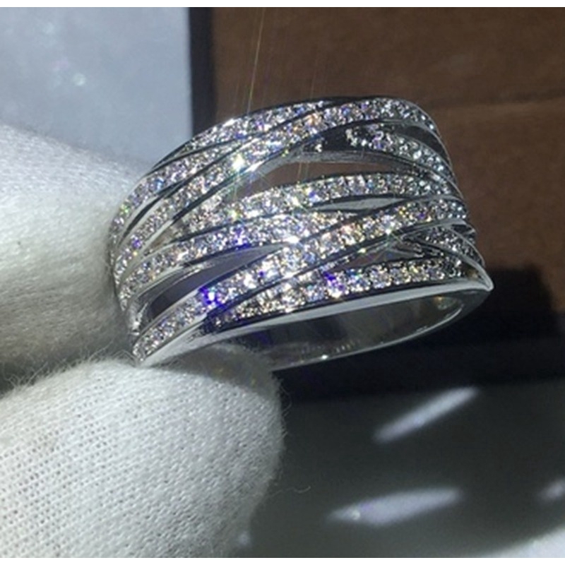 Cincin Sterling Silver   Hias Berlian CZ untuk Wanita / Tunangan / Pernikahan