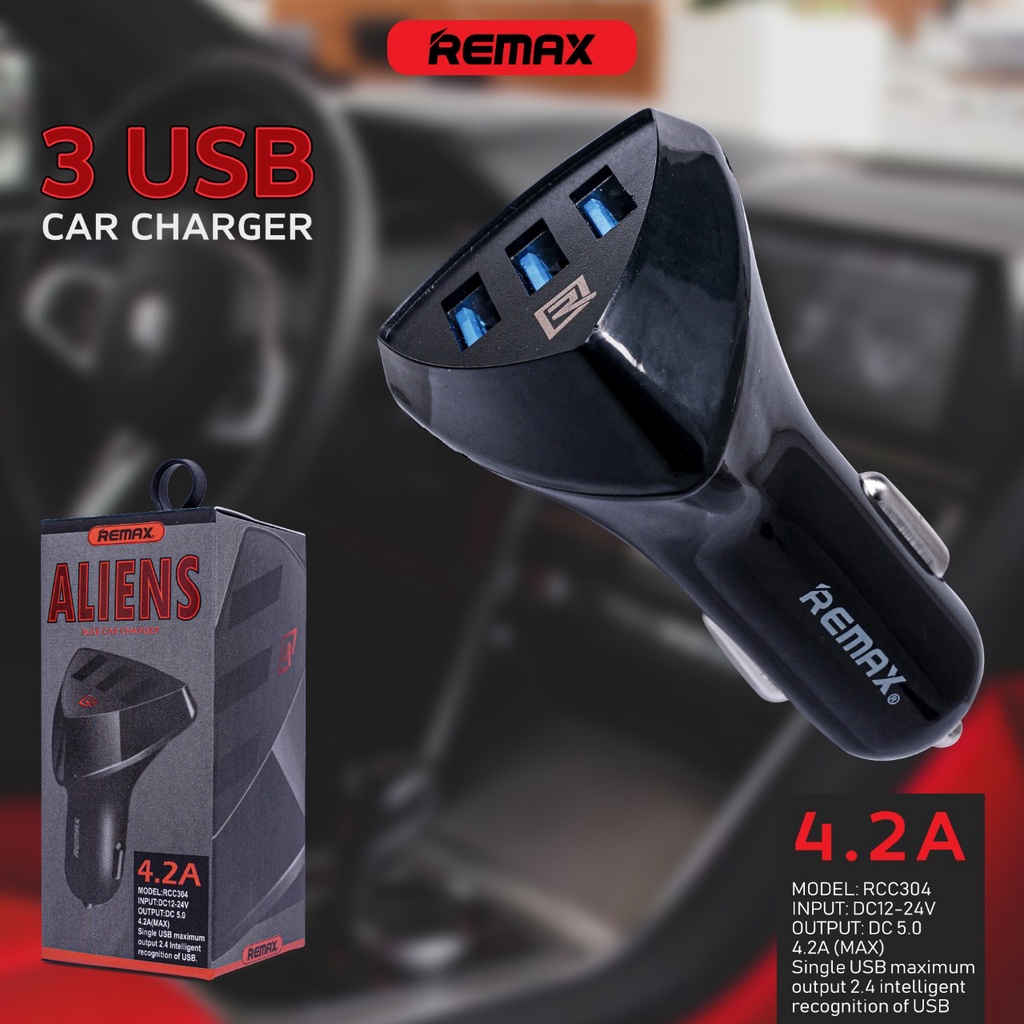 Car Charger Aliens Remax 4.2A 3 USB Saver Mobil Aliens 4.2A 3 USB Adaptor