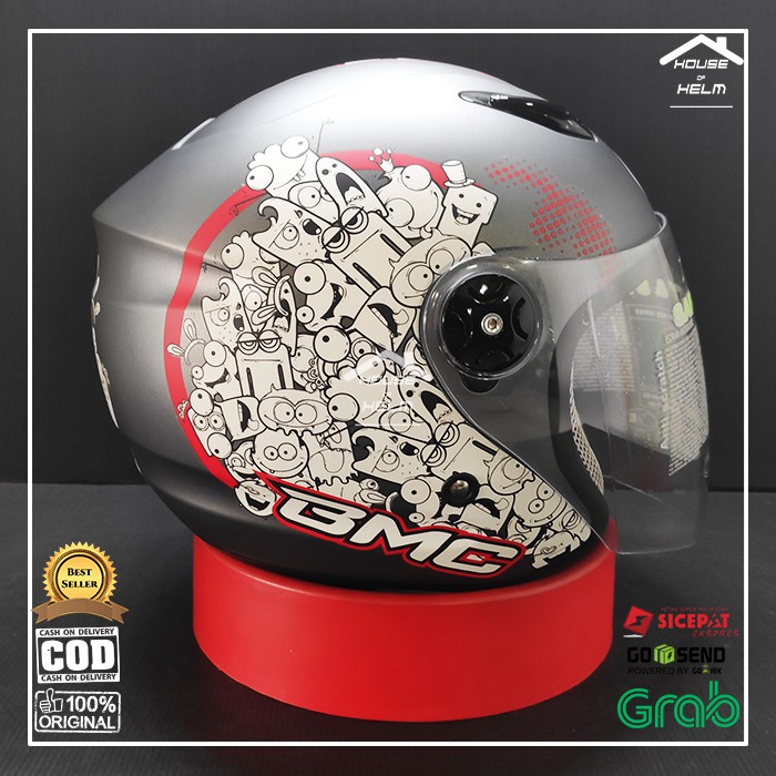 Helm Cewe Cewek Wanita Uniseks Cowok Cowo Half Face Halfface BMC Milan Doodles Graphite Lucu SNI