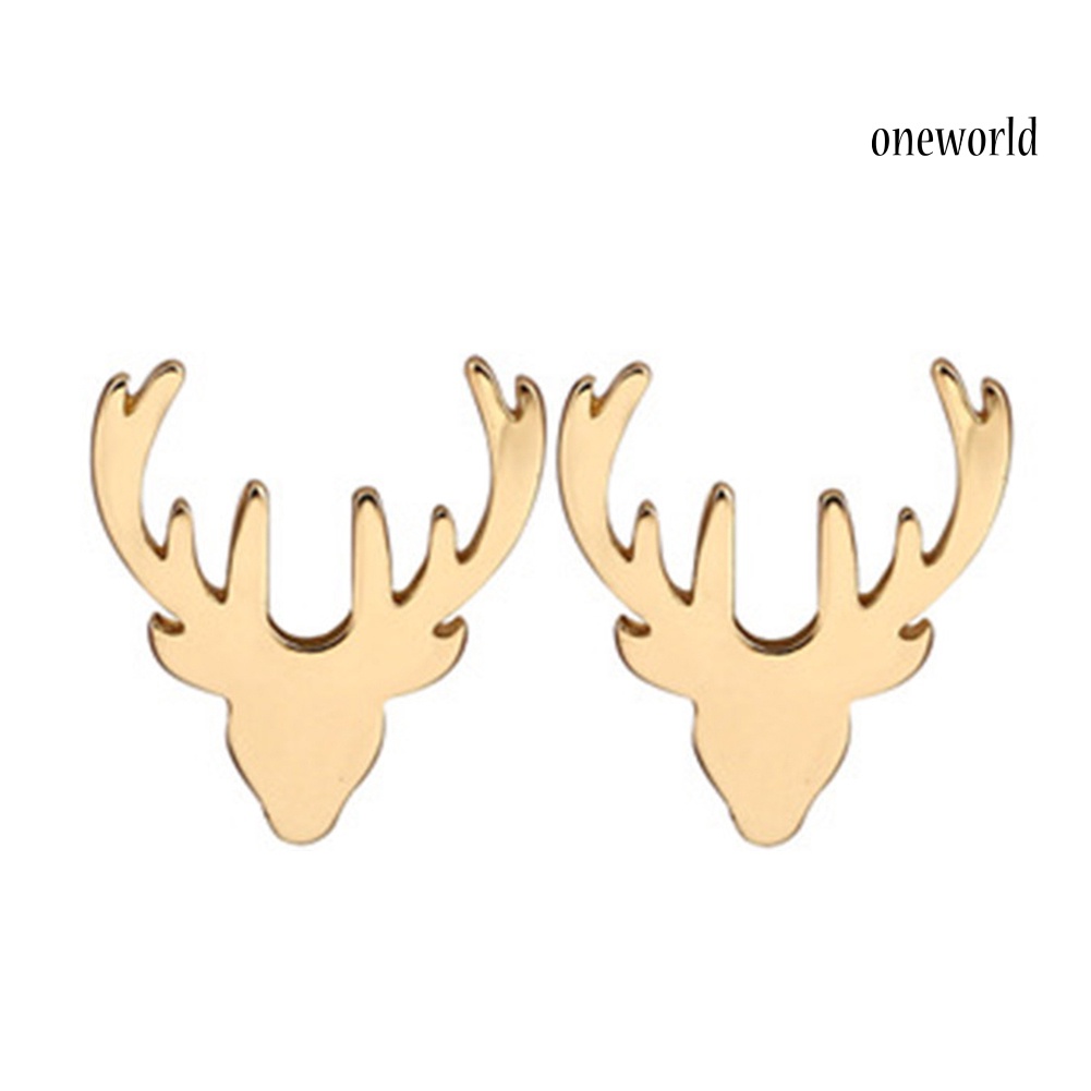 OW@ Cute Women Reindeer Antler Shape Animal Ear Stud Earrings Jewelry Birthday Gift