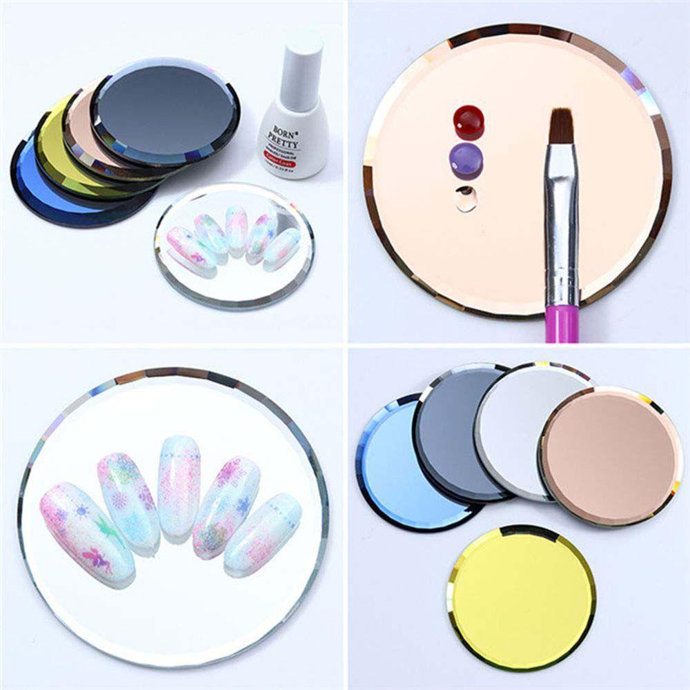 Mxbeauty Rak Mandi Bulat Pencampuran Warna Fashion Nail Art Praktek Tray Nail Drawing Plate Manicure Polish Gel Alat Kaca Palet Warna