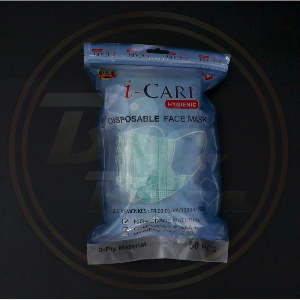 I-Care POUCH Masker Earloop Hygienic 3ply isi 50 pcs Icare Kemenkes - Big Plaza