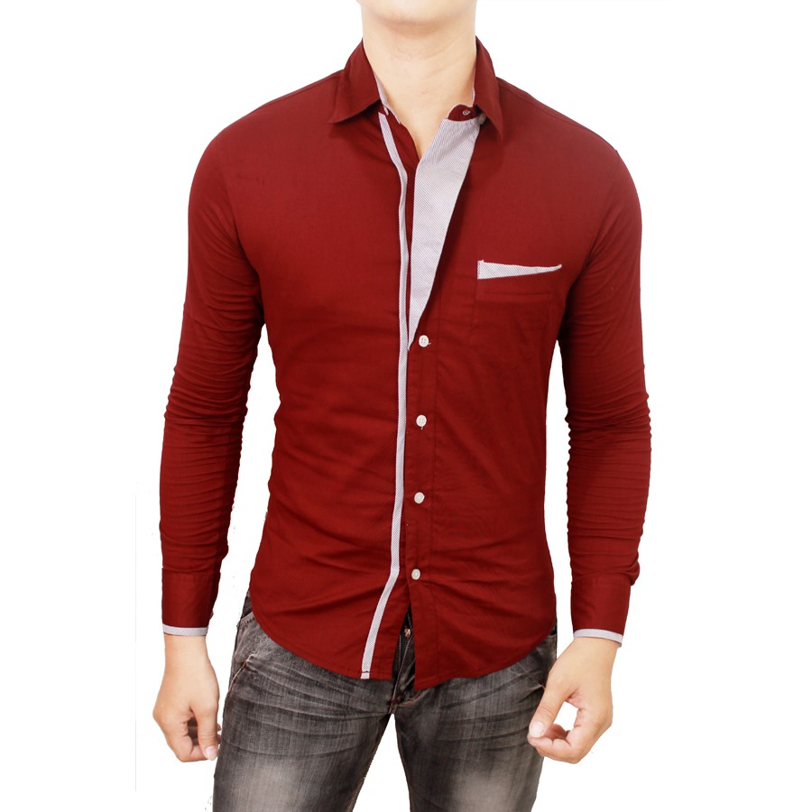 Kemeja Slimfit Model Korea Warna Merah Marun – FBL 05